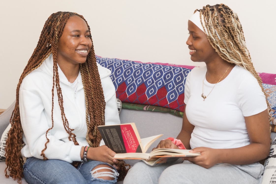 Two female students studying